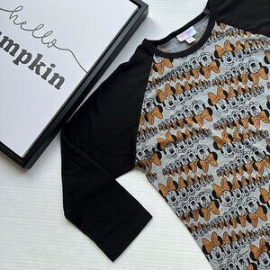 LuLaRoe Disney Randy Top Minnie with Orange on gray Size XS